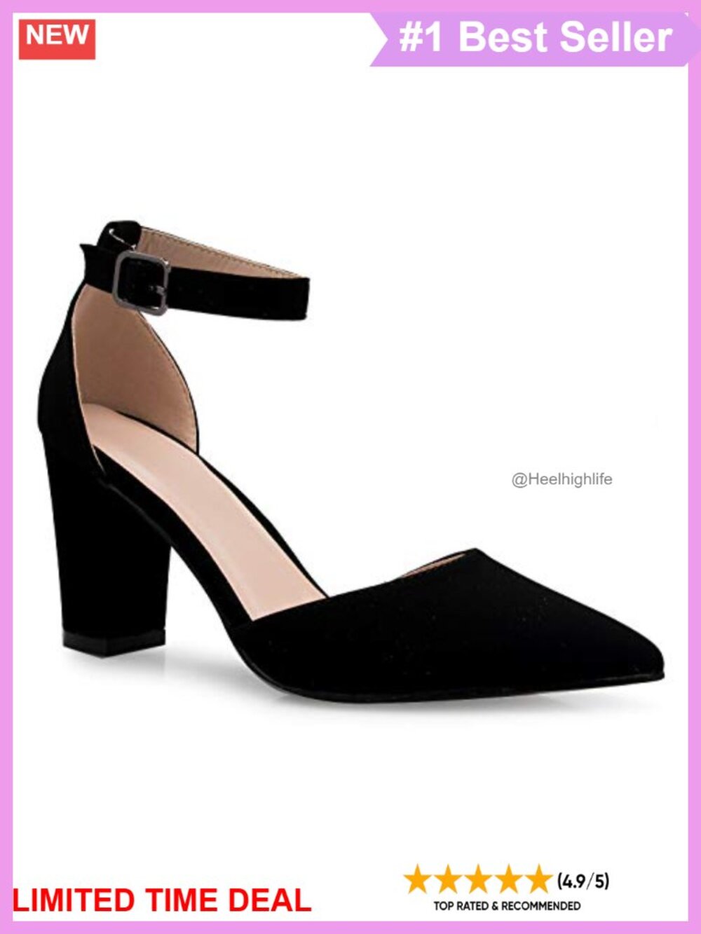 D'Orsay Ankle Strap Pointed Toe Block Heel Pump - Comfortable Formal Heels